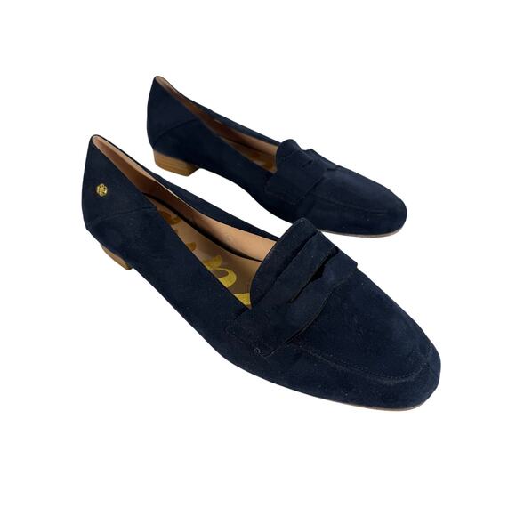 Cupio Women’s Size Made in Spain Navy Suede Loafers | 1” Heel | Gold Logo Detail - Picture 3 of 6